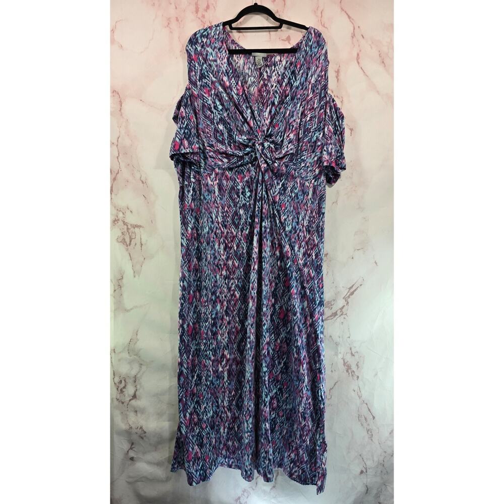 Catherines Dress Women 5X 34 36 Purple Blue Knee Length Cold Shoulder Cut Out